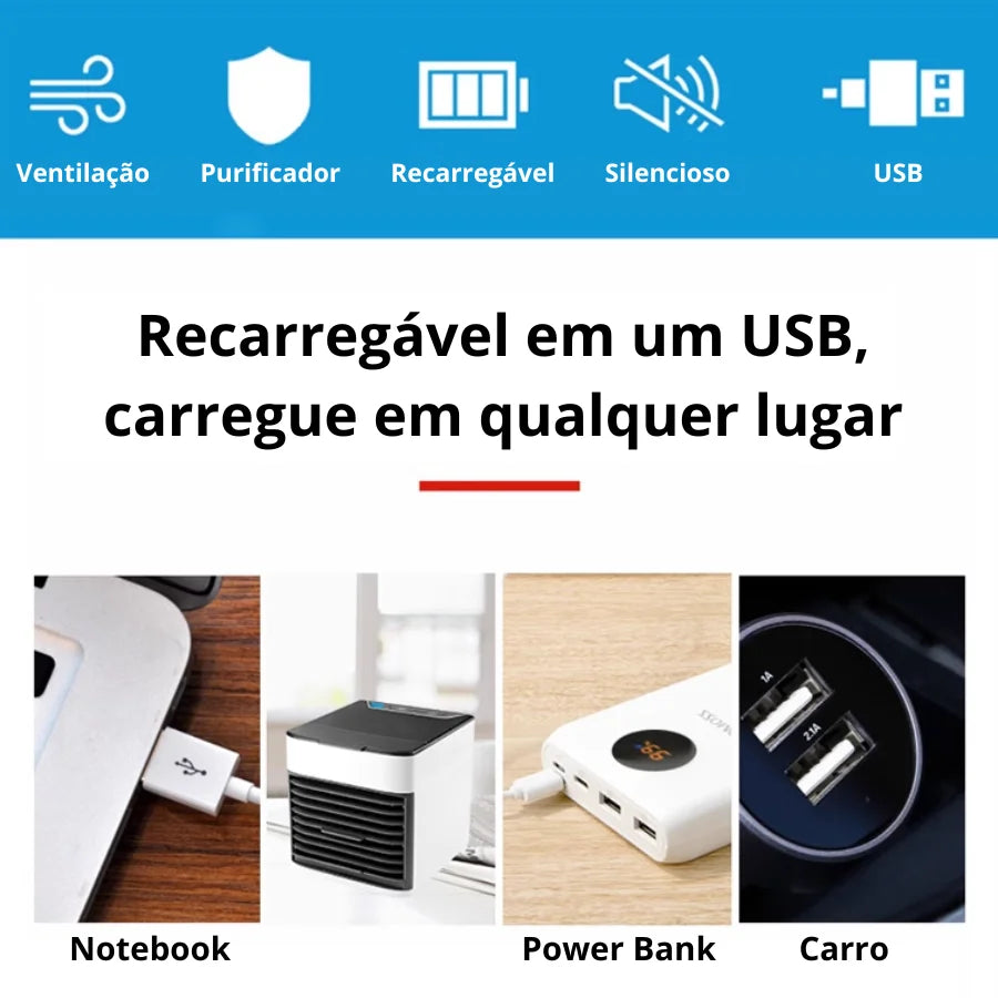 NOVIDADE Mini Ar Condicionado Climatizador e Humidificador de Ar Purificador Refrescante + BRINDE MISTERIOSO - ENVIO IMEDIATO