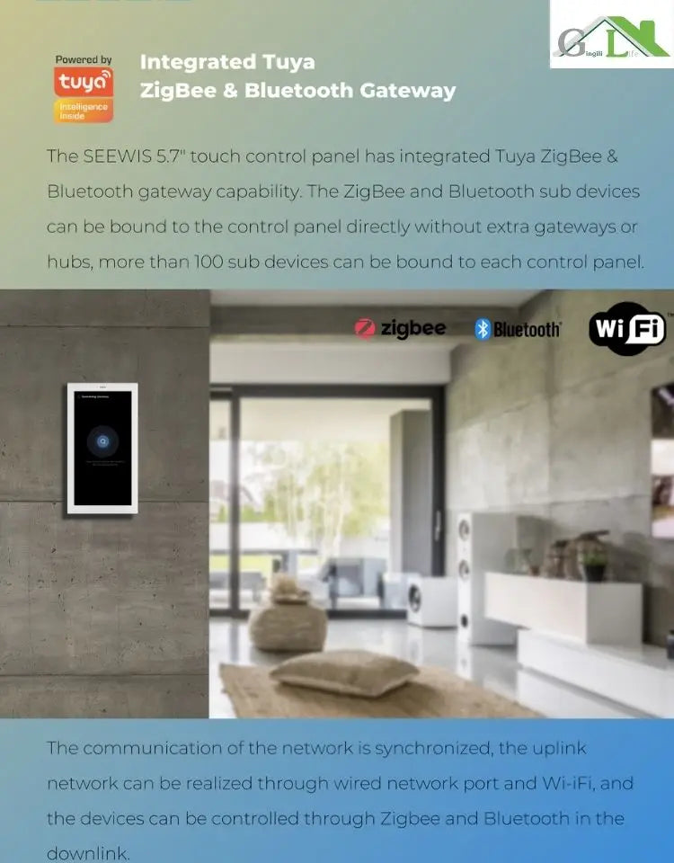 Painel de casa inteligente com ecrã táctil de 5,7 polegadas, controlo Android, interruptor inteligente, interruptor de comutação, sistema de terceiros para domótica.