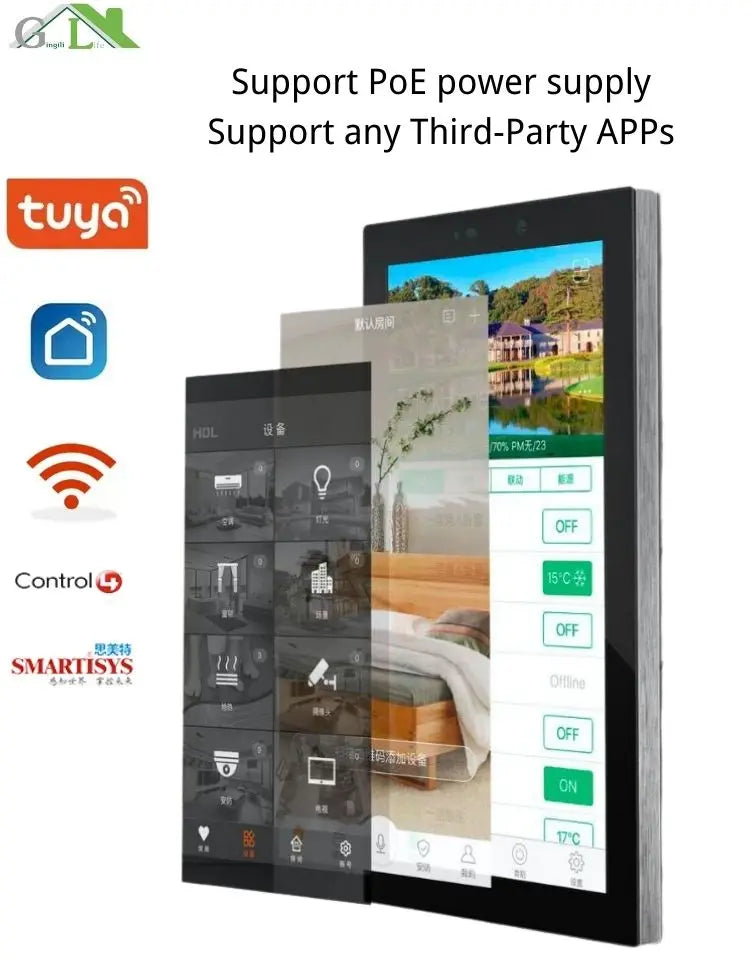 Painel de casa inteligente com ecrã táctil de 5,7 polegadas, controlo Android, interruptor inteligente, interruptor de comutação, sistema de terceiros para domótica.