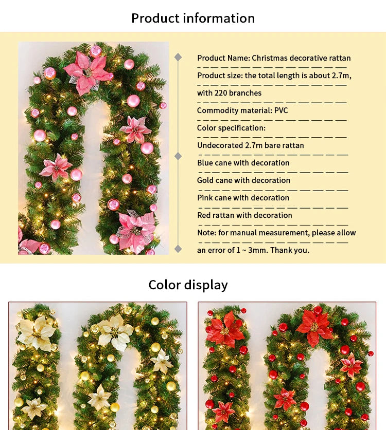 2.7m Luxury LED Christmas Cane Wreath Banner