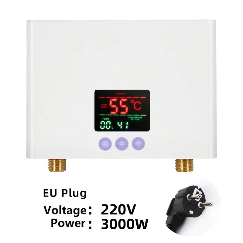 Aquecedor de água instantâneo 110V/220V 3000W/5500W, aquecedor elétrico de parede para aquecimento de água em casas de banho, chuveiros e cozinhas.