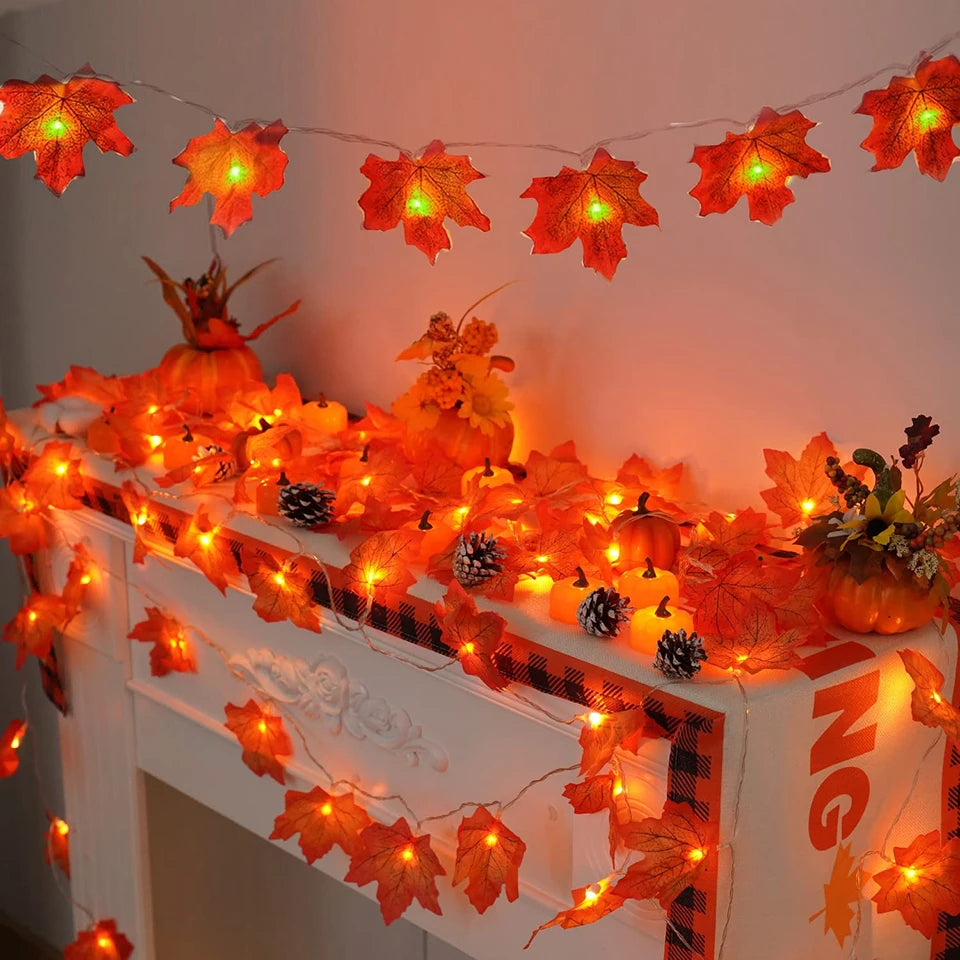 Lighted Maple Leaf Fall Garland