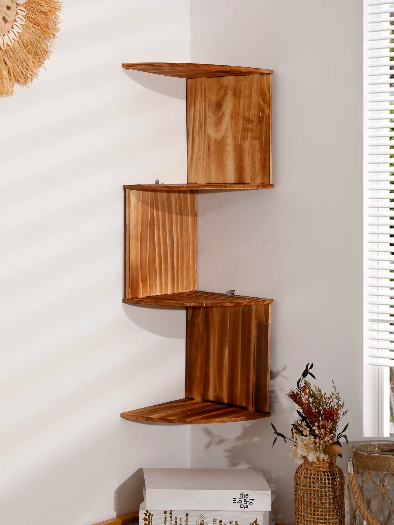 4-Layer Wooden Wall-Mounted Shelf