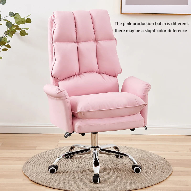 Nouveau fauteuil de jeu rose 2025, fauteuil de bureau confortable et moelleux en cuir PU, fauteuil inclinable pivotant avec repose-pieds