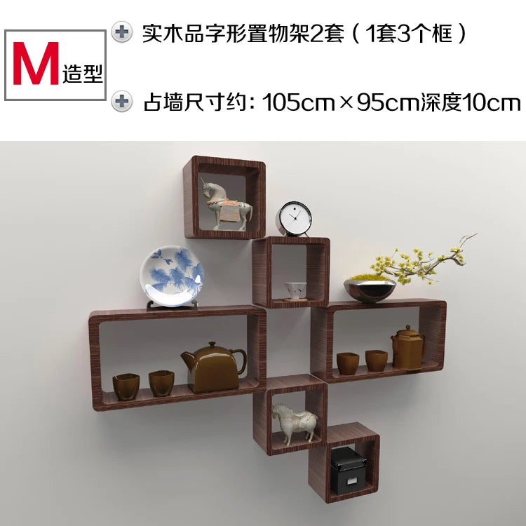 Organizador de parede em madeira maciça, grade de arrumação sem furos, armário suspenso modular, prateleira decorativa para parede.