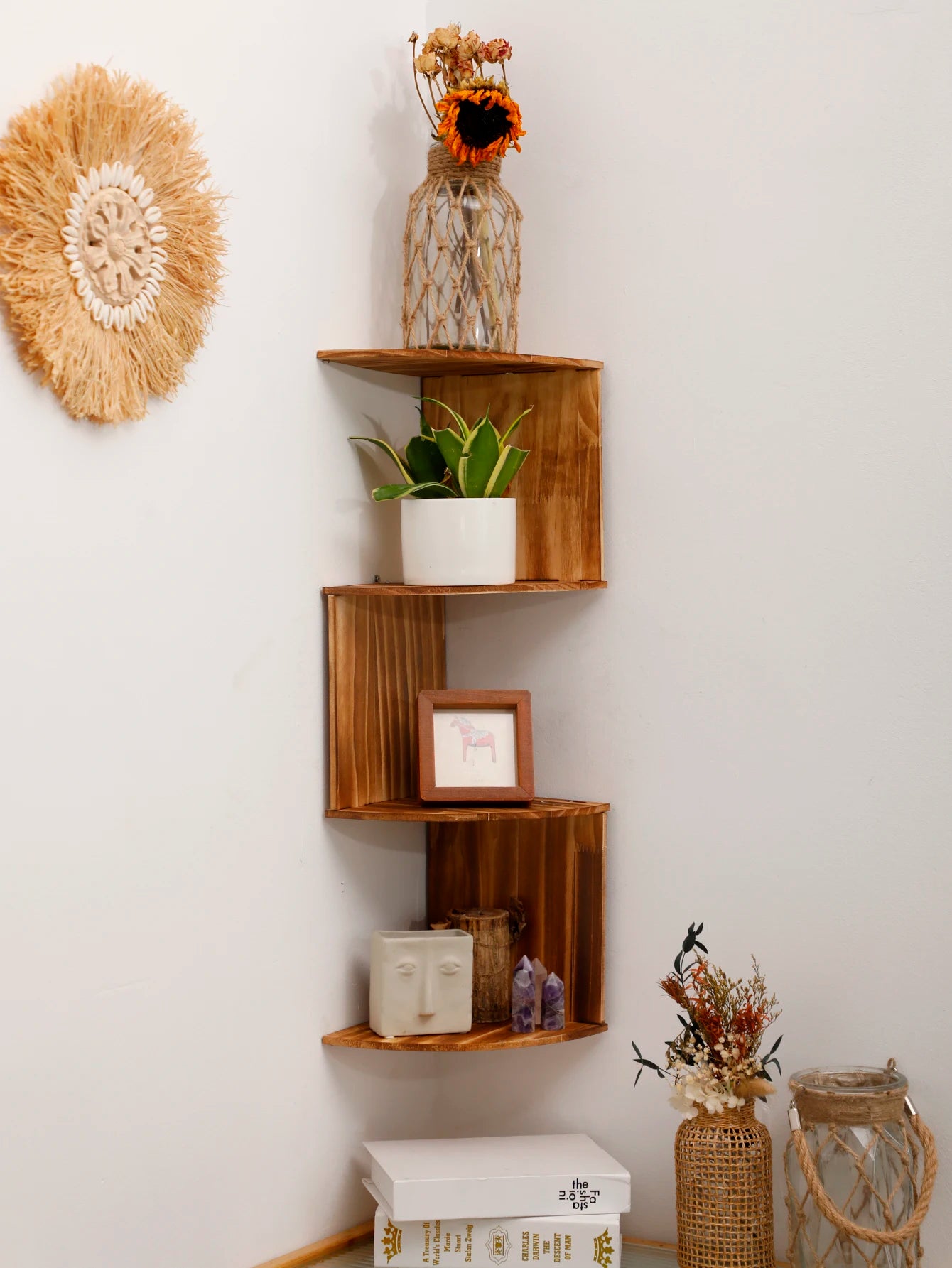 4-Layer Wooden Wall-Mounted Shelf