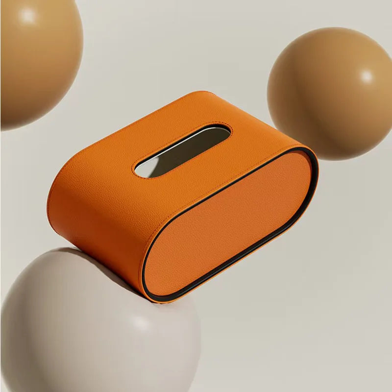 PU Leather Luxury Tissue Box with Storage