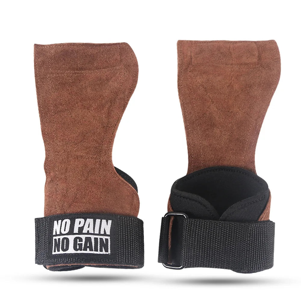 Cowhide Gym Grip Gloves with Wrist Wraps