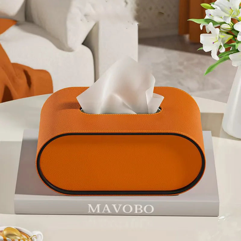PU Leather Luxury Tissue Box with Storage