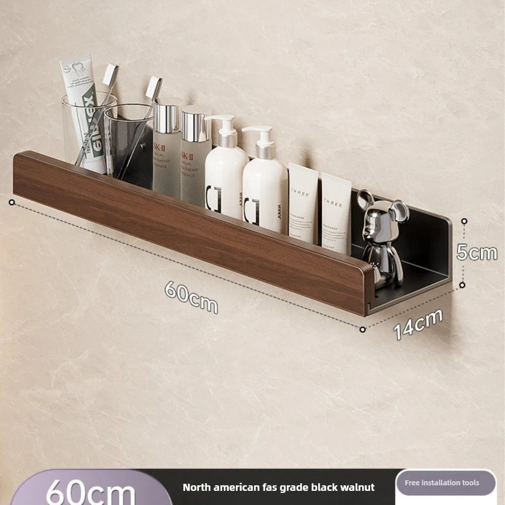 Walnut Solid Wood Bathroom Wall Shelf