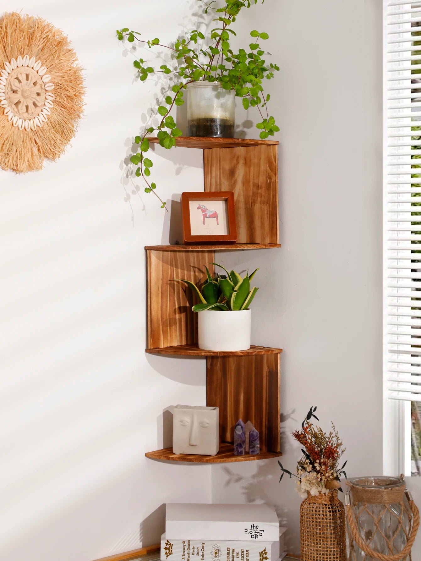 4-Layer Wooden Wall-Mounted Shelf