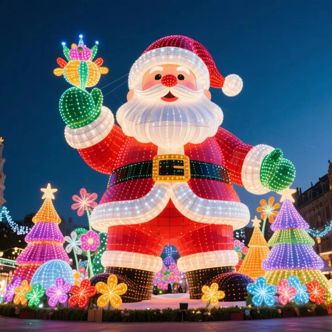 Lighted Santa & Christmas Tree Decoration