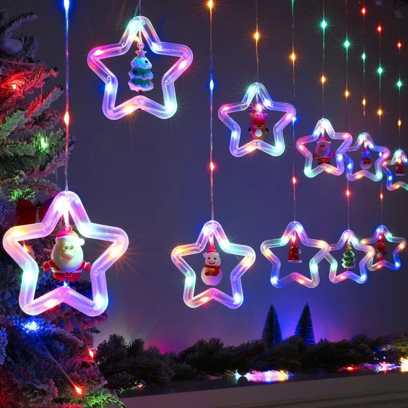 LED Santa & Star Curtain Garland Lights