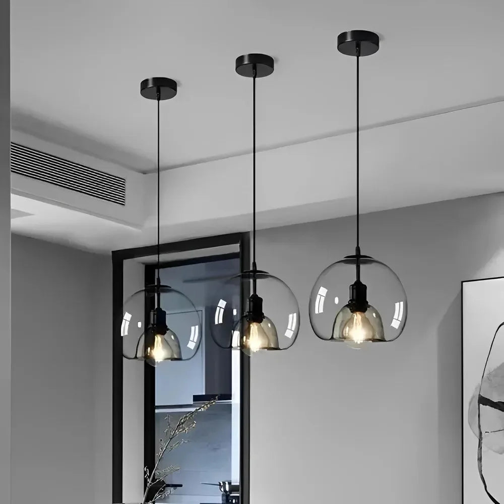 Nordic Smoke Gray & Amber Glass Pendant Light