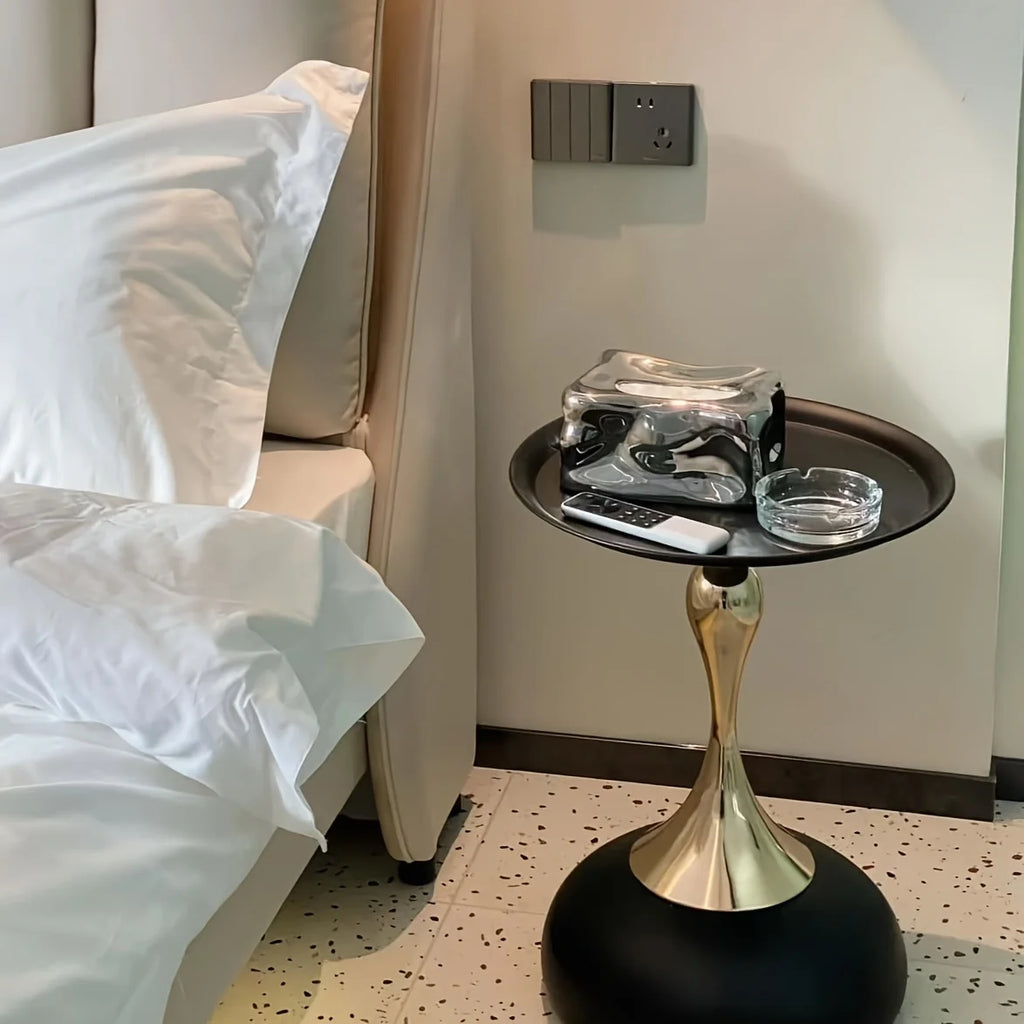 White Round Coffee Table with Gold Base