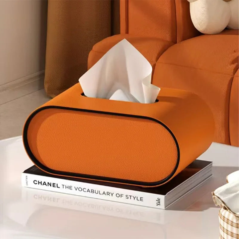 PU Leather Luxury Tissue Box with Storage