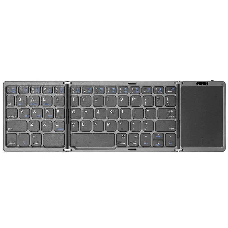 Mini teclado sem fios dobrável em 3 partes com touchpad para Windows, Android, iOS e iPad.