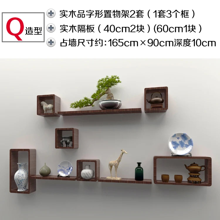 Organizador de parede em madeira maciça, grade de arrumação sem furos, armário suspenso modular, prateleira decorativa para parede.