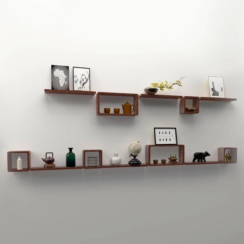 Organizador de parede em madeira maciça, grade de arrumação sem furos, armário suspenso modular, prateleira decorativa para parede.