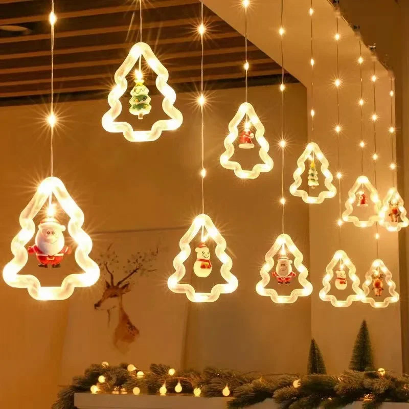 LED Santa & Star Curtain Garland Lights