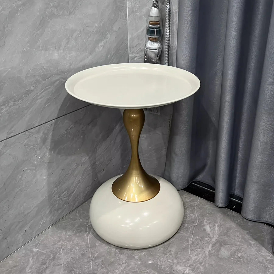 White Round Coffee Table with Gold Base