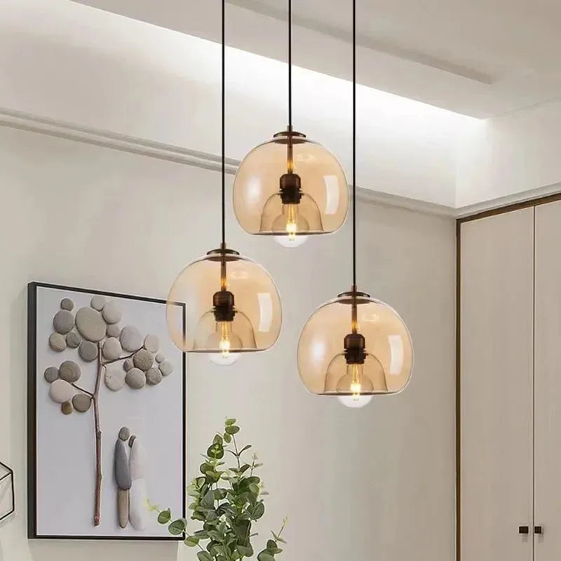 Nordic Smoke Gray & Amber Glass Pendant Light