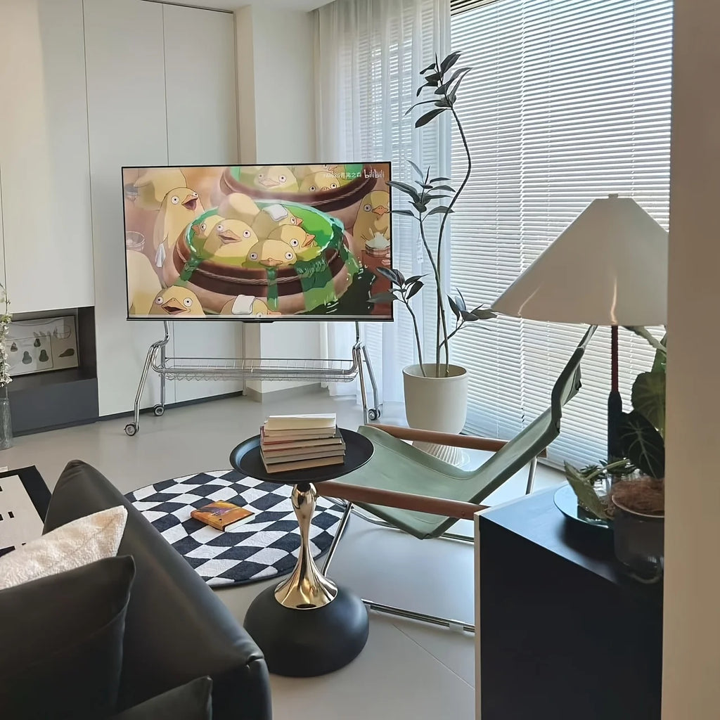 White Round Coffee Table with Gold Base