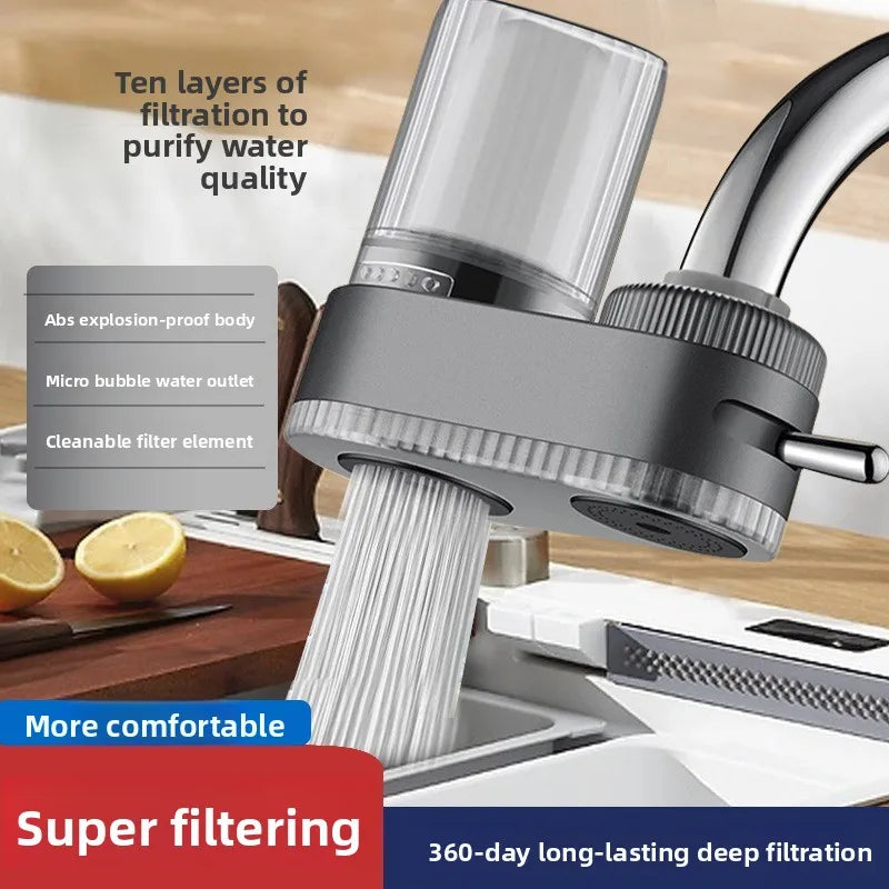 Purificador de água para torneira de cozinha doméstica com sistema de filtragem física. Tipo de purificador de água para torneira, com elemento filtrante cerâmico lavável.
