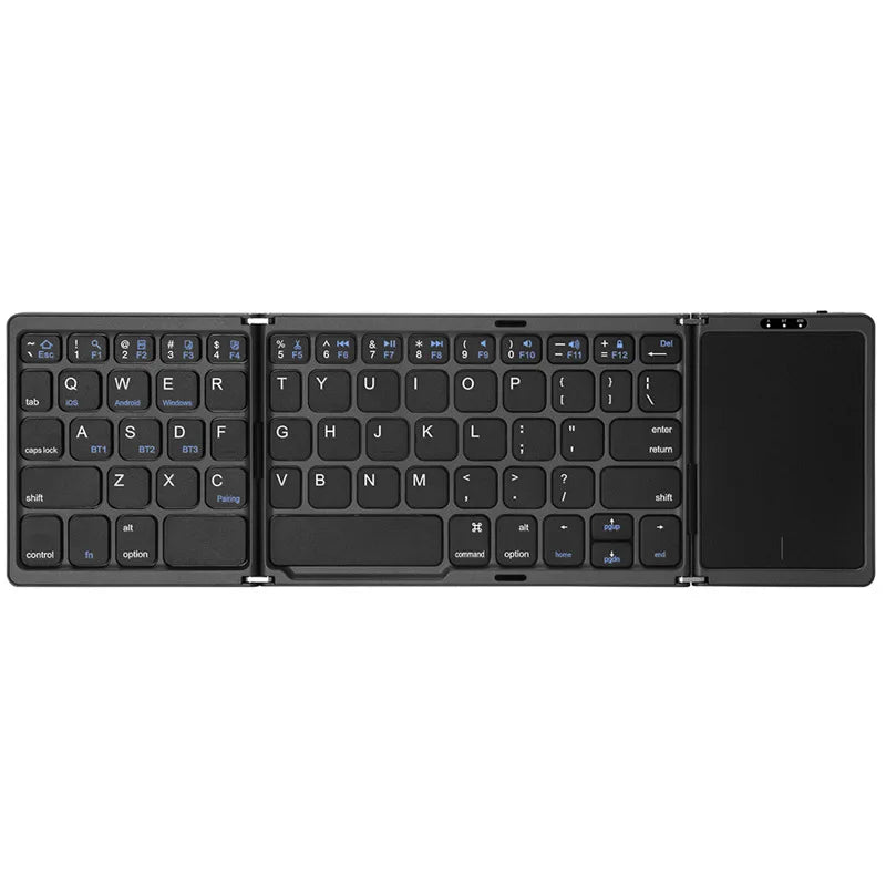 Mini teclado sem fios dobrável em 3 partes com touchpad para Windows, Android, iOS e iPad.