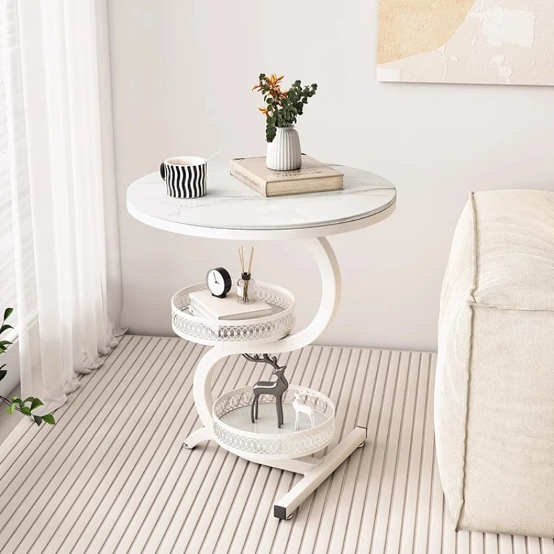 3-Tier White Marble Round Side Table