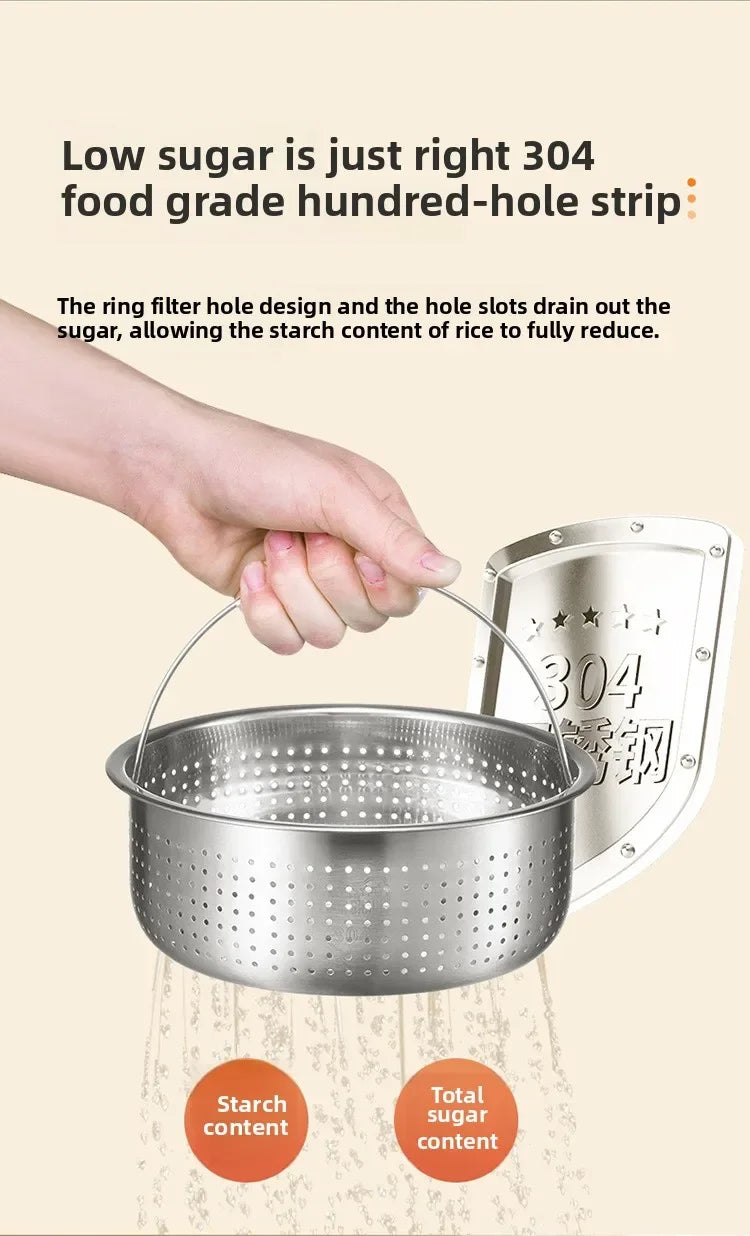 Panela elétrica digital multifuncional inteligente de 3 litros para arroz, com revestimento antiaderente e panela interior em cerâmica com separação para arroz e sopa.