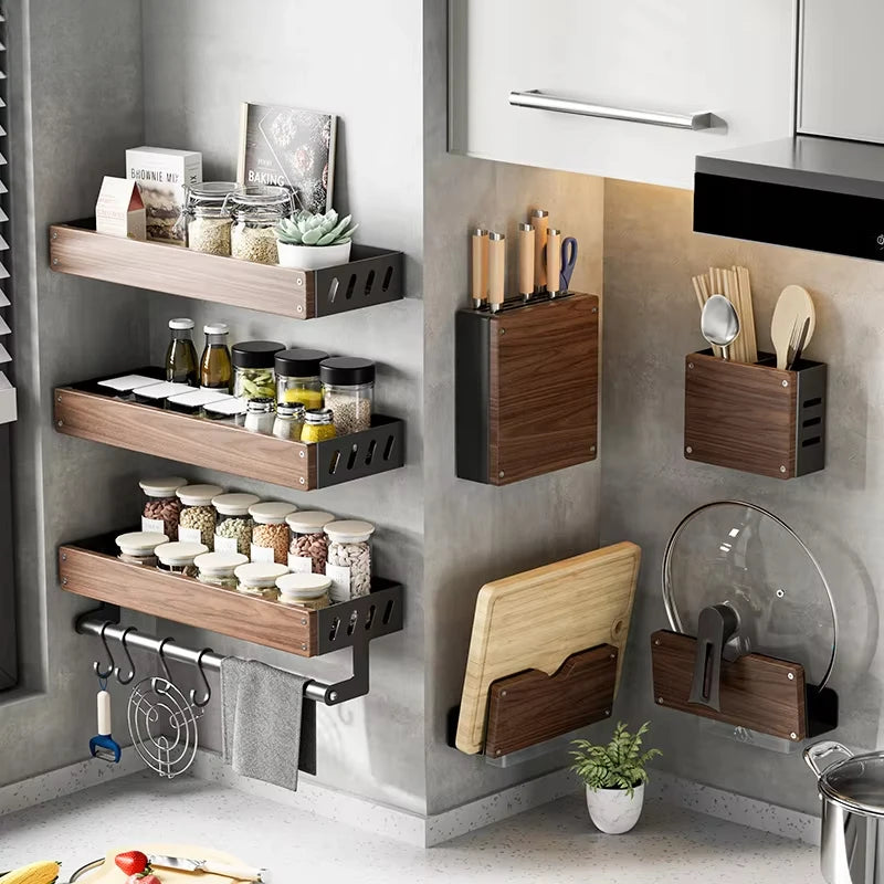 Walnut & Stainless Steel Kitchen Storage Rack