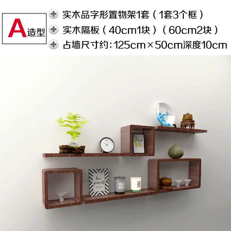 Organizador de parede em madeira maciça, grade de arrumação sem furos, armário suspenso modular, prateleira decorativa para parede.