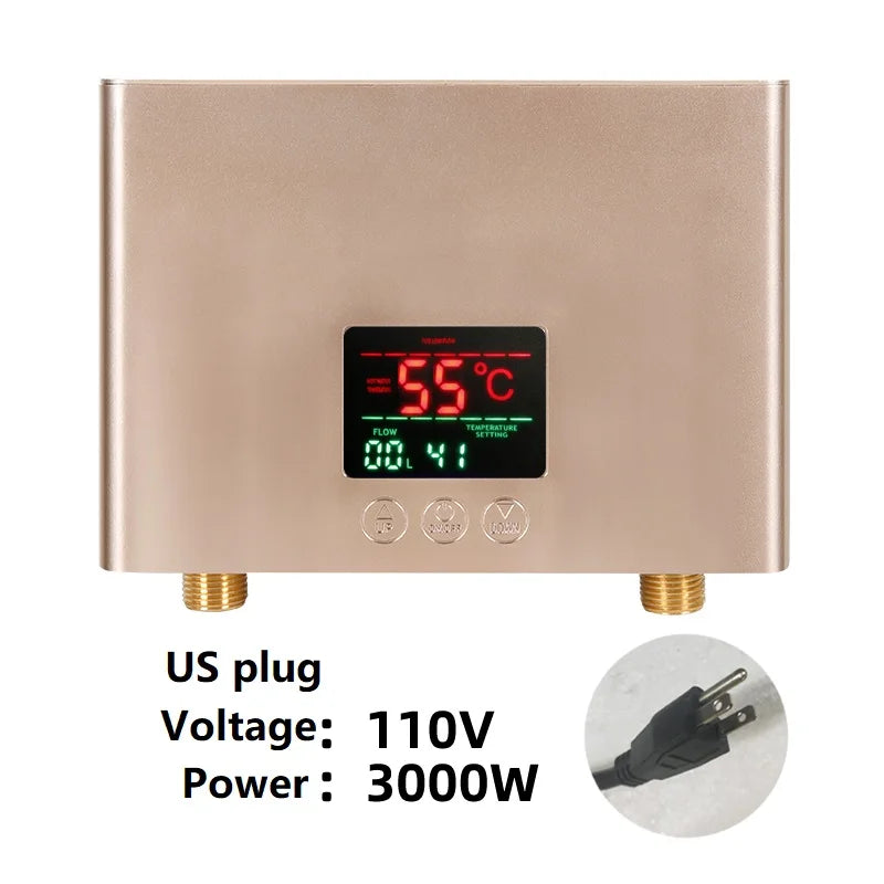Aquecedor de água instantâneo 110V/220V 3000W/5500W, aquecedor elétrico de parede para aquecimento de água em casas de banho, chuveiros e cozinhas.