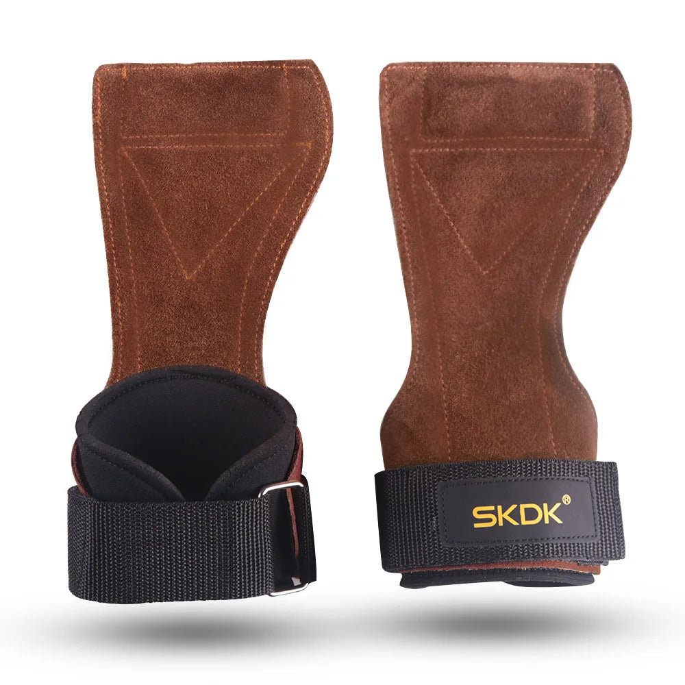 Luvas de treino para musculação, com protetores de palma em pele de bovino, para homem e mulher. Ideais para levantamento de pesos, fitness e exercício. Com bandas para os pulsos. Equipamento completo para treino.