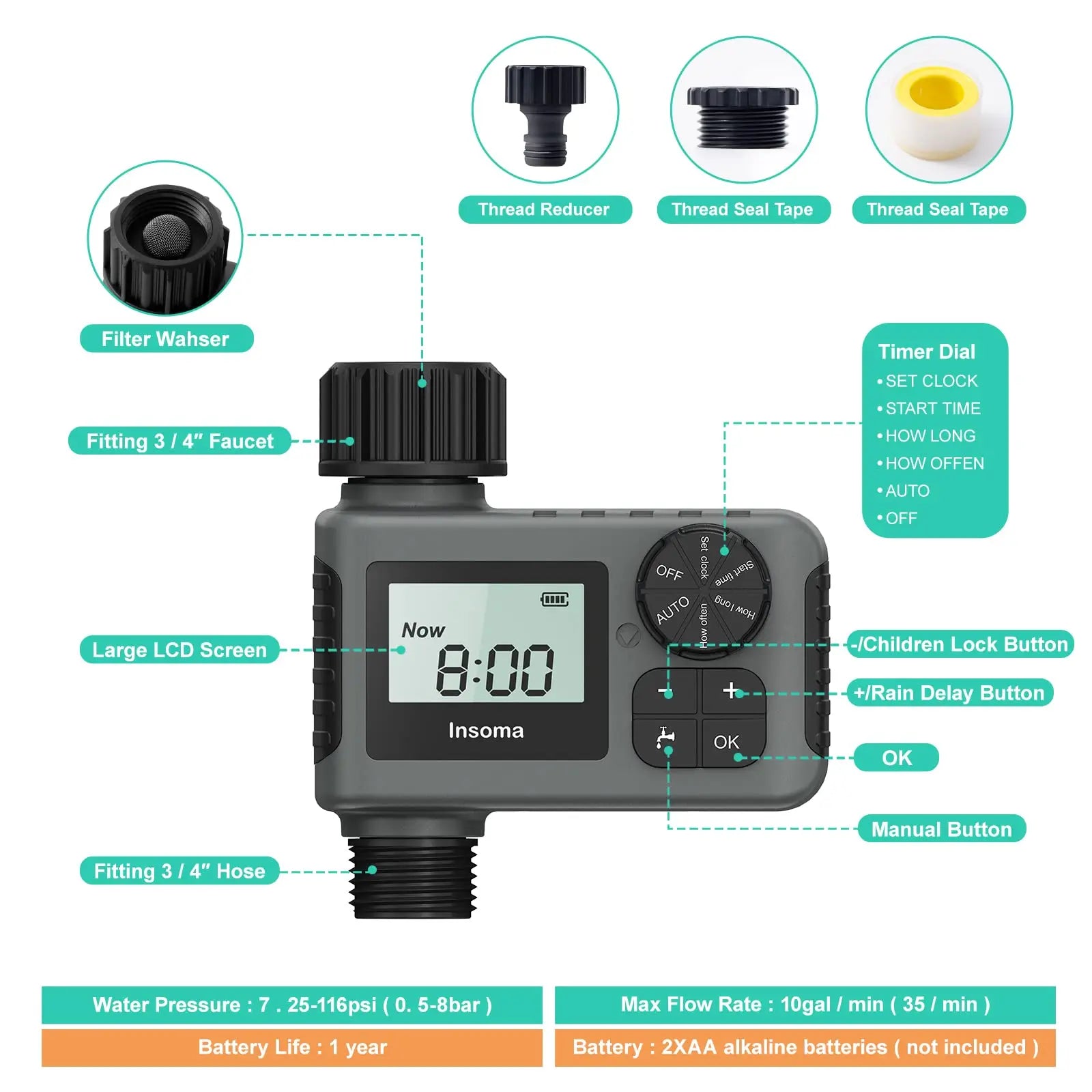 Insoma Smart Irrigation Water Timer (IPX7)