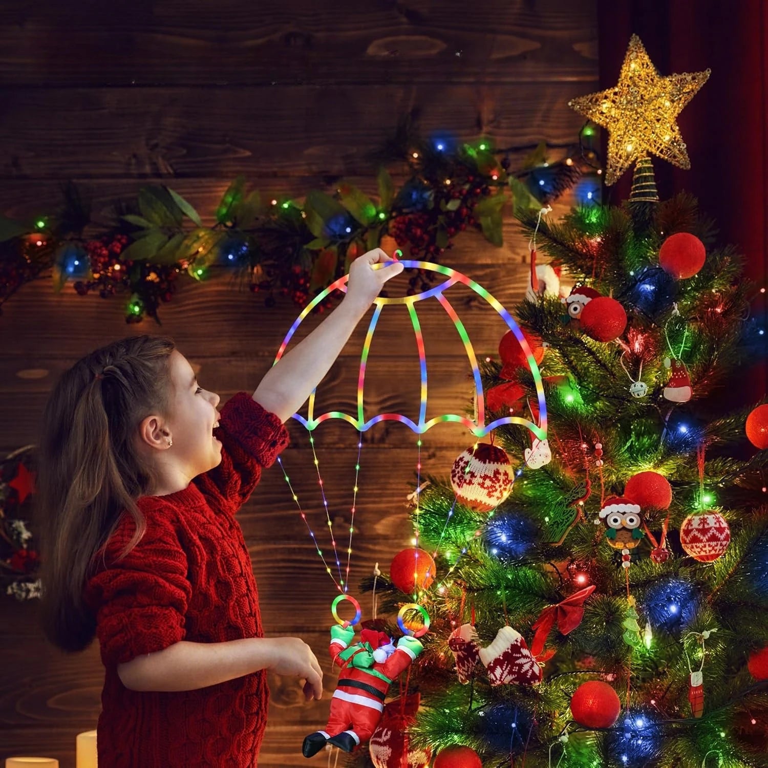 Outdoor Santa Parachute Multicolor Lights