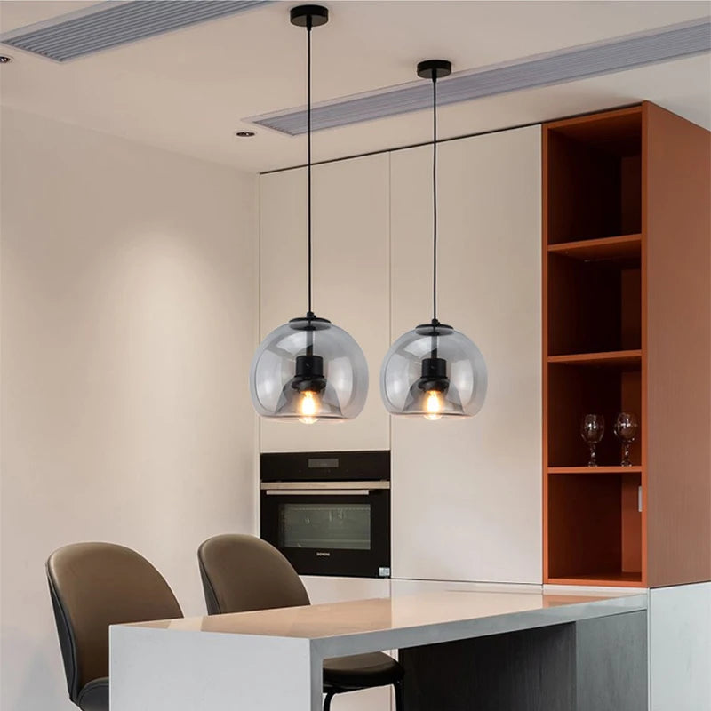 Nordic Smoke Gray & Amber Glass Pendant Light