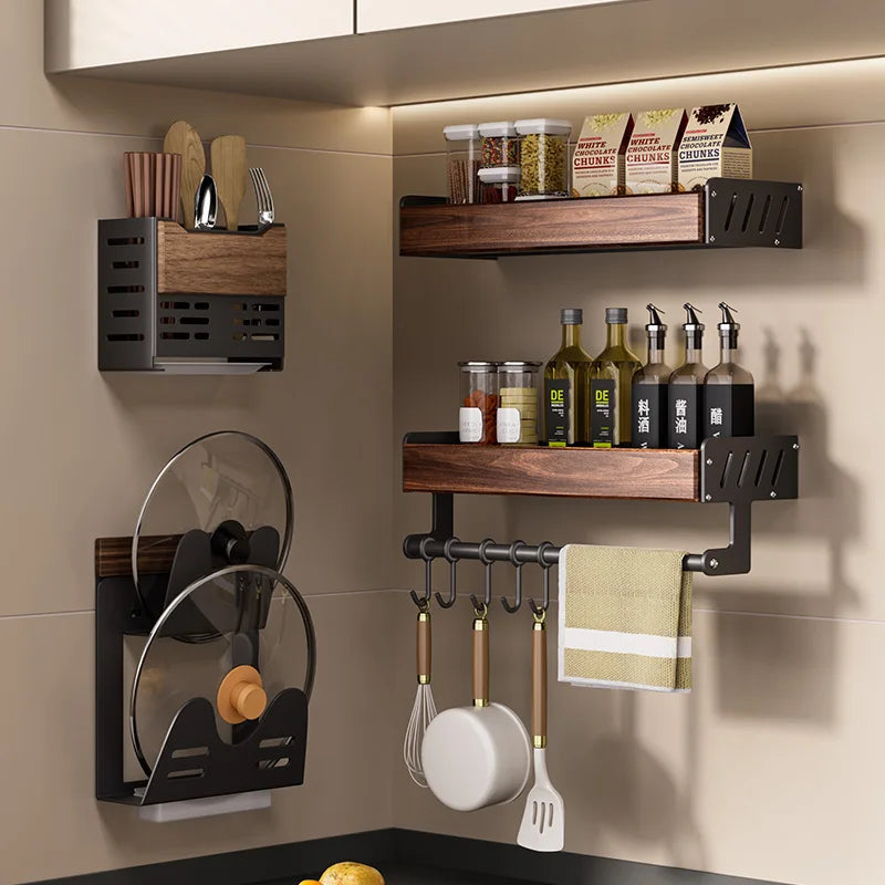 Walnut & Stainless Steel Kitchen Storage Rack