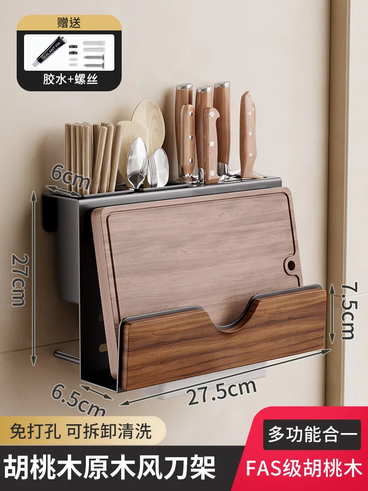 Walnut & Stainless Steel Kitchen Storage Rack