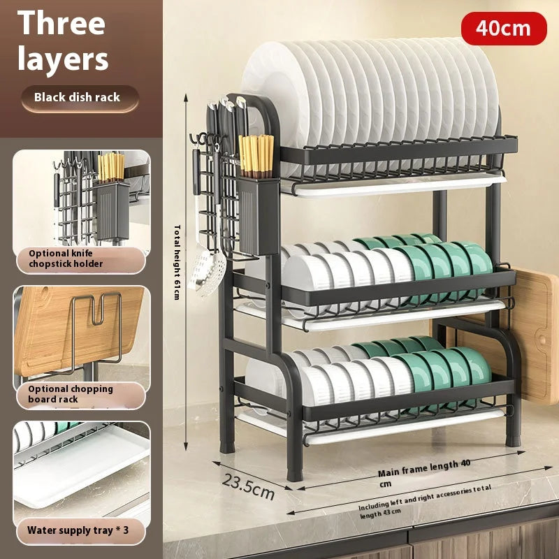Organizador de cozinha, escorredor de pratos e taças, suporte multifuncional para utensílios domésticos, caixa organizadora para talheres e taças.