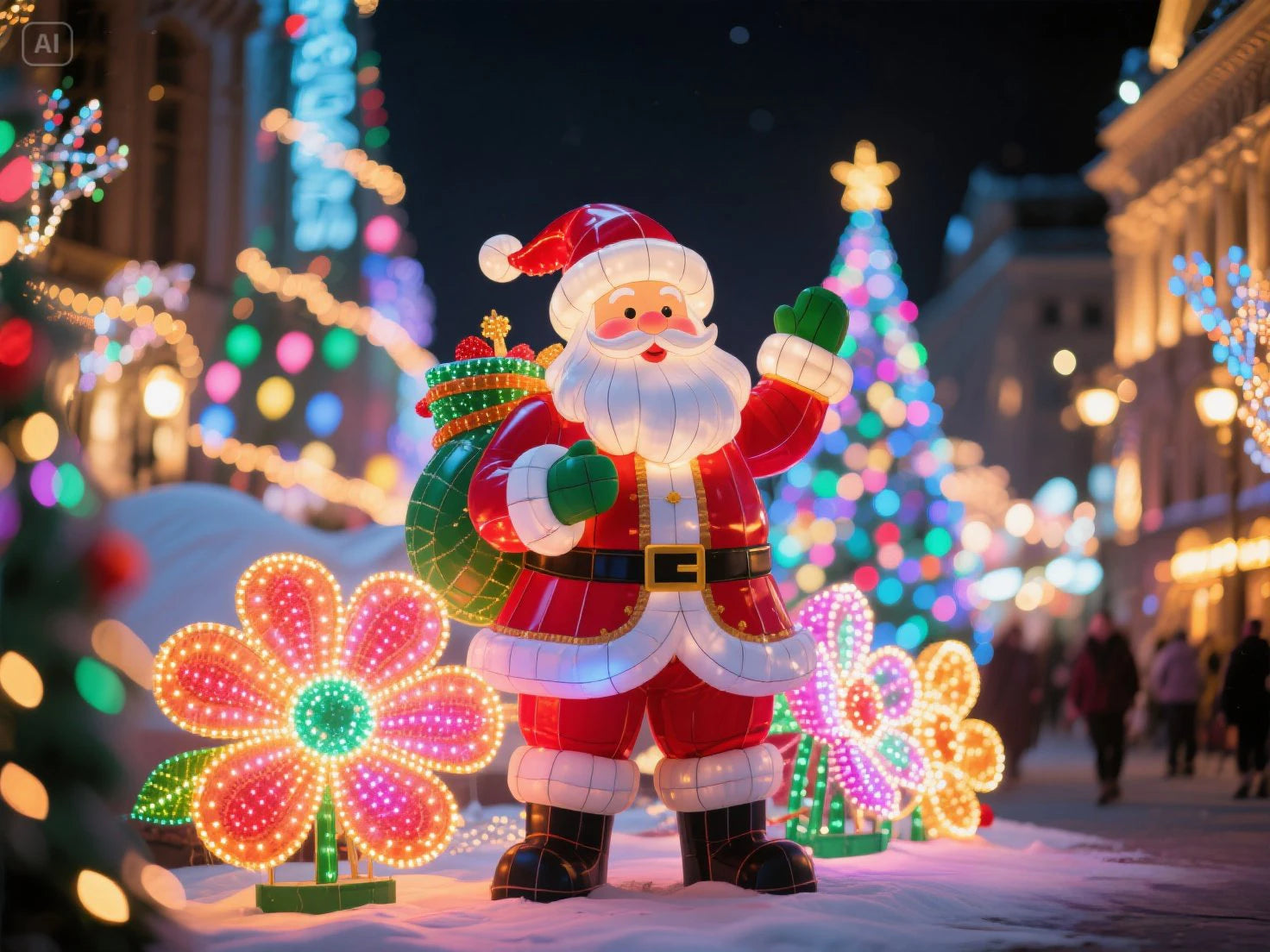 Lighted Santa & Christmas Tree Decoration