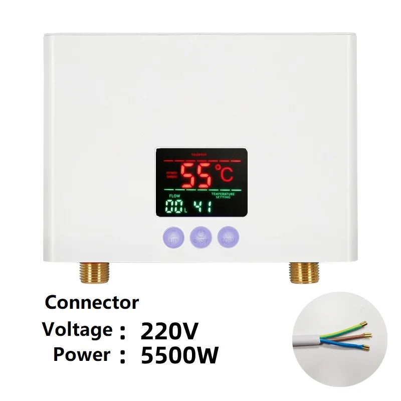 Aquecedor de água instantâneo 110V/220V 3000W/5500W, aquecedor elétrico de parede para aquecimento de água em casas de banho, chuveiros e cozinhas.