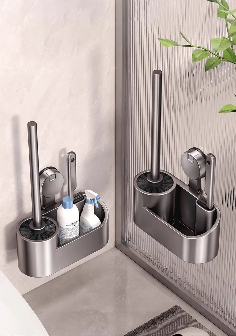 Suporte para escova de sanita, utensílio de limpeza espacial, em alumínio, para montagem na parede, com ventosa, acessório para casa de banho.
