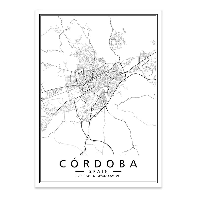 Minimalist Black & White Spain City Map Canvas