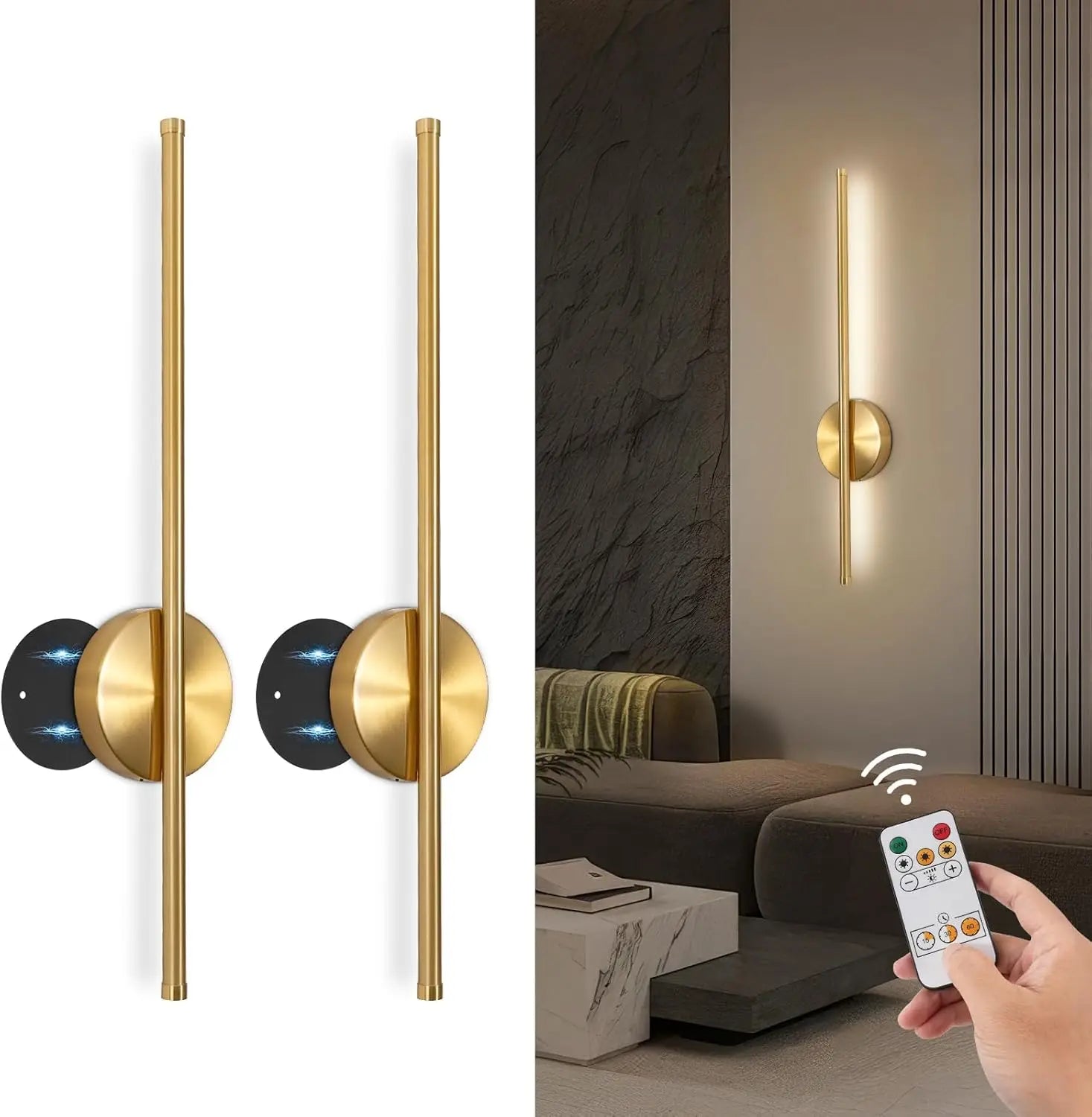 Candeeiro de parede LED recarregável, instalação gratuita, 1 unidade, 50 cm, com regulação de intensidade, ideal para sala de estar, sofá, quarto ou decoração de parede.