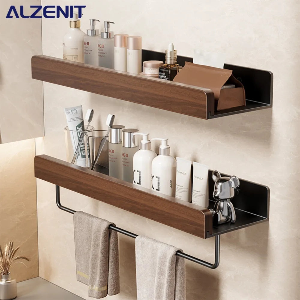 Walnut Solid Wood Bathroom Wall Shelf