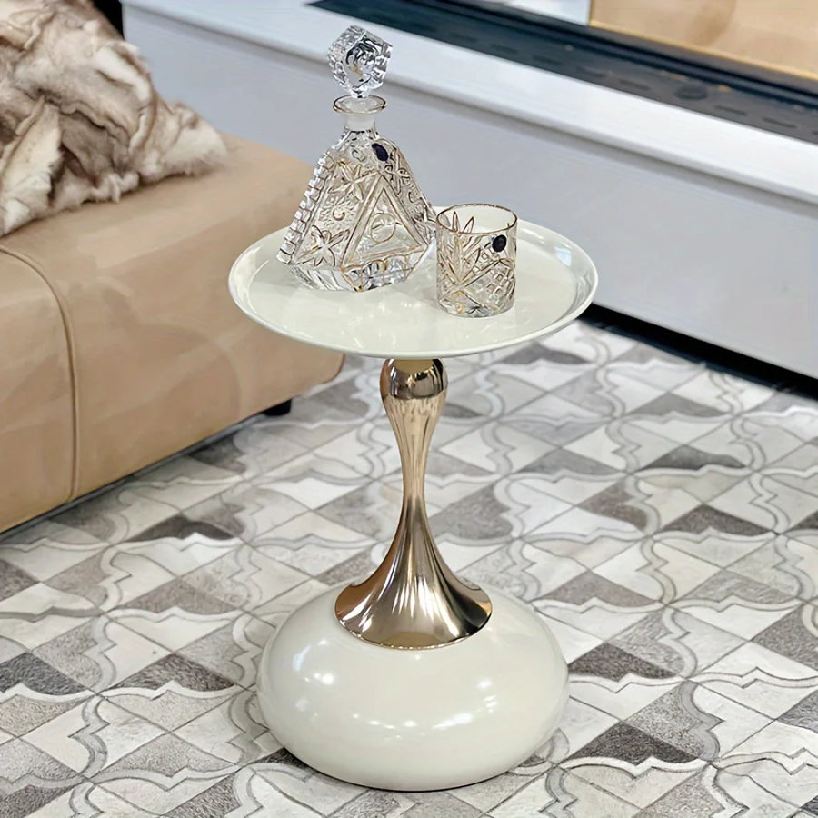 White Round Coffee Table with Gold Base