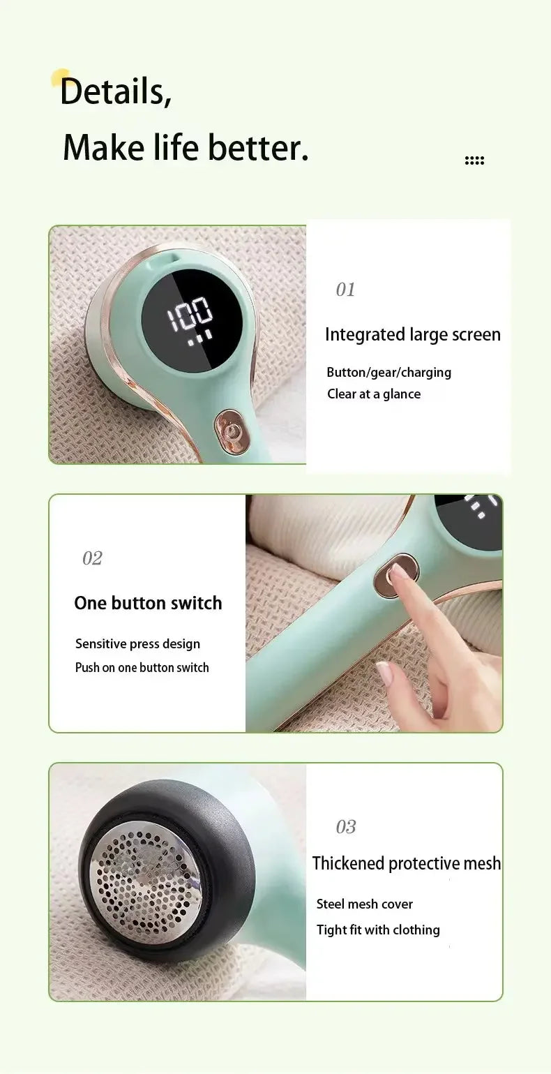 Removedor de cotão para roupa, aparador de bolas de cabelo, removedor de cotão de cotão, removedor de cotão para roupa, camisolas e tecidos com LED digital elétrico.