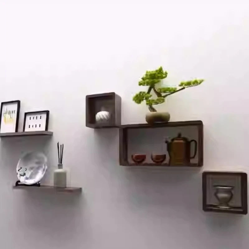Organizador de parede em madeira maciça, grade de arrumação sem furos, armário suspenso modular, prateleira decorativa para parede.